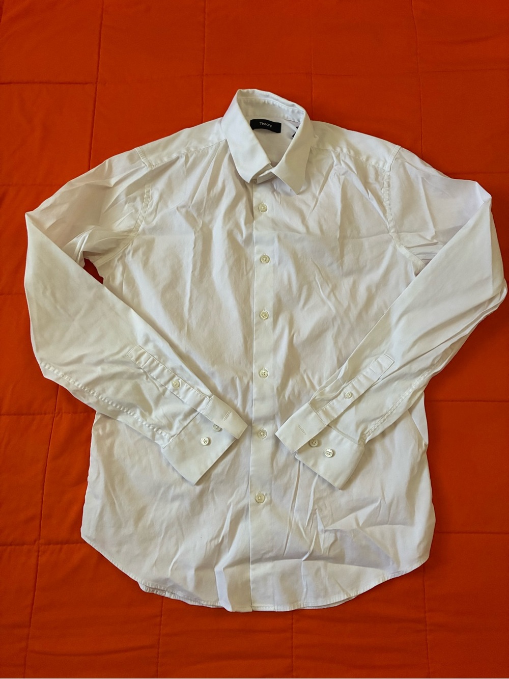 THEORY ‘Sylvain’ Structure Knit Stretch Button Front SHIRT in White Mens Small